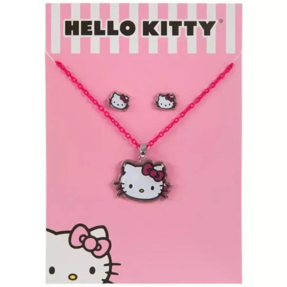 Hello Kitty Pink Necklace and Earrings Set